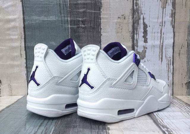 Air Jordan 4 White Purple Men Basketball Shoes;